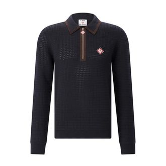 Casablanca Long-sleeve Polo Shirt - Heren - Ronde hals truien - Blauw - S - Truien & Vesten