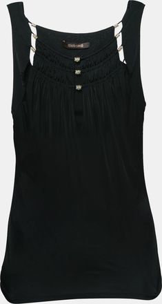 Roberto Cavalli Black Jersey Ruffle Detail Top