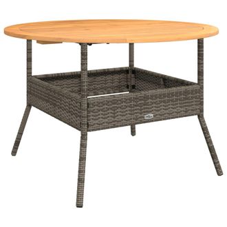 vidaXL Mesa De Jard&iacute;n Superficie De Madera Rat&aacute;n Pe Gris &Oslash;110x71 Cm Vidaxl