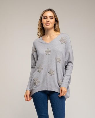 Tantra Oversized lange gebreide trui met opgetikte stoffen sterren met strass