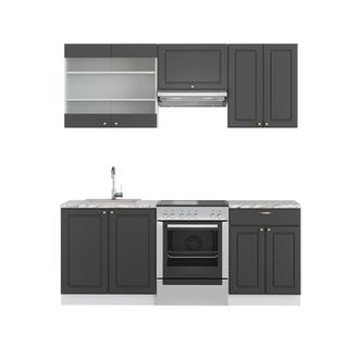 Vicco Mueble De Cocina Fame-line, Antracita-oro/blanco, 200 Cm, Et M&aacute;rmol