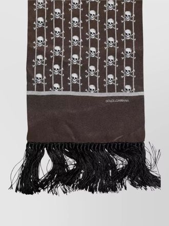 Dolce & Gabbana silk skull print fringed scarf