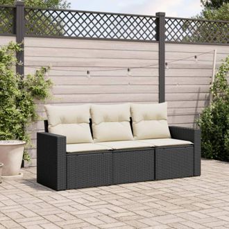 vidaXL Set Divani da Giardino 3 pz con Cuscini in Polyrattan Nero - Vidaxl