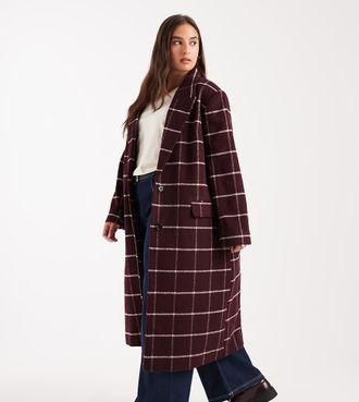 Asos Curve ASOS DESIGN Curve - Cappotto elegante taglio lungo bordeaux a quadri-Rosso