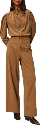 Twinset Myfo Fluwelen Broek - Dames - Wijde Broeken - Bruin - XS - Katoen - Broeken