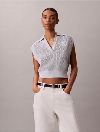Calvin Klein Jeans Calvin Klein Womens Monogram Crochet Cropped Top - Light/Pastel Blue - L
