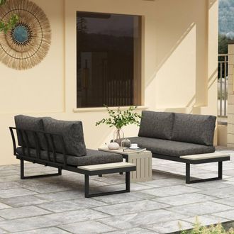 OUTSUNNY 4 Seater L Shaped Aluminium Garden Furniture Set with Coffee Table in Dark Grey