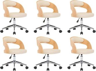 vidaXL Sillas De Comedor Giratorias 6 Uds Madera Curvada Cuero Crema Vidaxl