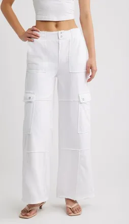 Tractr High Waist Wide Leg Cargo Jeans in White at Nordstrom, Size X-Small