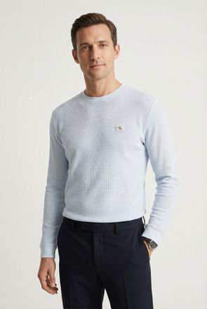 Calvin Klein Jeans Langarmshirt CALVIN KLEIN JEANS LS WAFFLE BADGE CREWNK TEE, Herren, Gr. XXL, plein air, Single Jersey, Obermaterial: 60% Baumwolle, 40% Polyester, kla