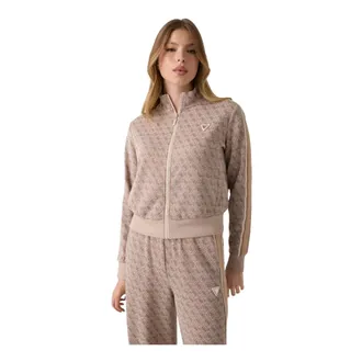 Guess Hoodies & sweatvesten, Dames, Beige, XS, Katoen, 4G Allover Jacquard Full Zip Jacket