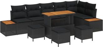 vidaXL Garden Sofa Set with Cushion 10 pcs Black Poly rattan vidaXL