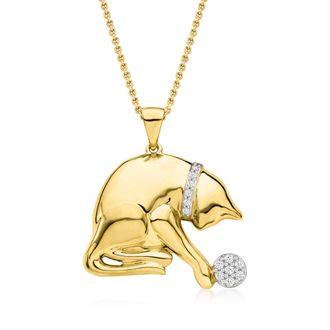 Ross-Simons Diamond Playing Cat Pendant Necklace in 18kt Gold Over Sterling