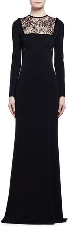 Alexander McQueen Long-Sleeve Butterfly Lace-Inset Gown Size S