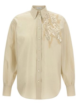 Brunello Cucinelli Beige Regular Embellished Shirt