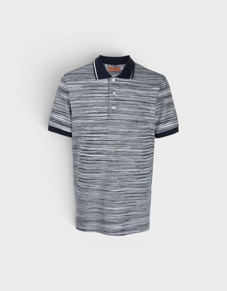 Missoni Mens Striped Contrast Collar Polo Shirt Space Dyed Navy White - Size: 42