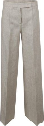 Max Mara Tailored Broeken in Linen Drill - Dames - Wijde Broeken - Beige - S - Leer - Broeken