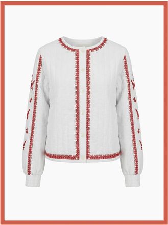 Nooki Design Womens Harlow Padded Embroidered Jacket - White - Size: 10/8
