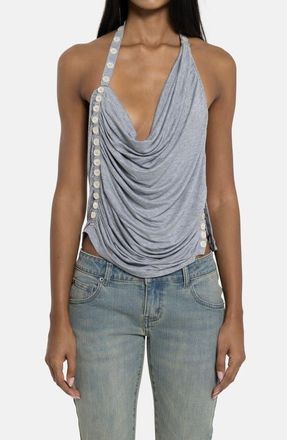 Jaded London Button Drape Halter Top in Grey at Nordstrom, Size 12