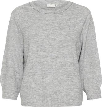 Kaffe Grijze Melange Pullover met Similisten Detail - Dames - Ronde hals truien - Grijs - XS - Truien & Vesten