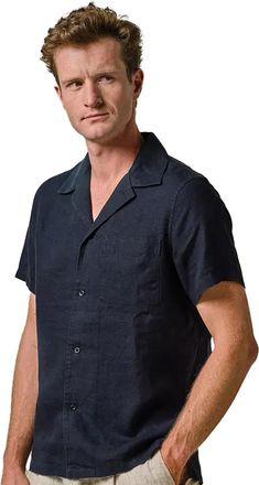 Profuomo overhemd Profuomo korte mouw donkerblauw linnen