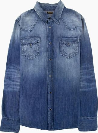 True Religion Mens True Religion Core Jake Western Shirt Denim - Blue - Size: 38/Regular