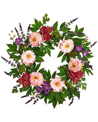 Nearly Natural 22In Assorted Peony Artificial Wreath