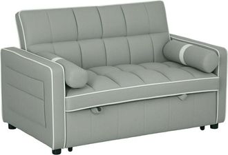 HOMCOM 2 Seater Pull Out Sofa Bed with Adjustable Backrest, Light Grey - Homcom