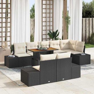 vidaXL Conjunto De Comedor De Jard&iacute;n Con Coj&iacute;n 9 Pcs Negro, Crema Vidaxl