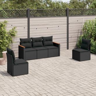 vidaXL Vidaxl - Set De Muebles De Jard&iacute;n 5 Pzas Y Cojines Rat&aacute;n Sint&eacute;tico Negro