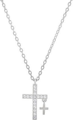 Queen Jewels Cubic Zirconia Double Cross Pendant Necklace in Silver at Nordstrom Rack