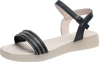 Generic Cocila Ladies Walking Sandals WomenS Flat Fashion Casual Fringe Summer Platform Closed With Buckle Elegant Pumps Top Breathable Shoes Single Black, 6 