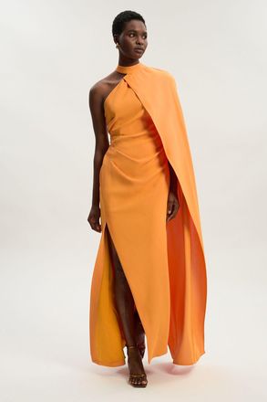 Karen Millen Womens Soft Tailored One Shoulder Cape Sleeve Maxi Dress - Orange - Size 6 UK