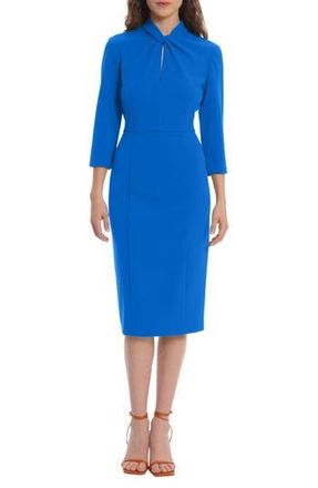 Donna Morgan Crepe Three-Quarter Sleeve Sheath Dress in Ocean Blue at Nordstrom Rack, Size 6