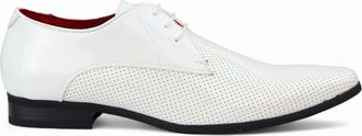 Infinity Leather Witte puntige veterschoenen voor heren met geperforeerde neus