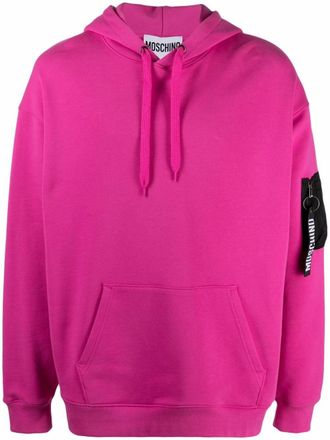 Moschino zip pull pocket-detail hoodie - men - Cotton - 50 - Pink