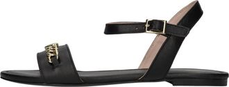 Love Moschino Platte leren sandalen - Dames - Sandalen - Zwart - 37 EU - Leer - Schoenen