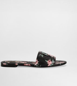 Dolce & Gabbana Calfskin Flat Slippers With Rose Print - Woman Slides And Mules Multicolor 36.5