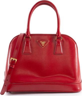 Prada Red Color Leather Shoulder Bag Tote Bag (Pre-Owned)