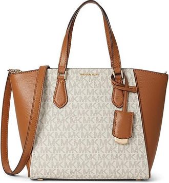 Michael Kors Taryn Small Convertible Top Zip Tote Crossbody Cross Body Handbags Vanilla/Acorn : SM, Polyester