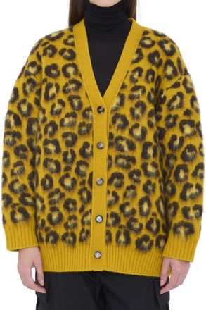 Bottega Veneta Yellow Animal Print V Neck Sweater