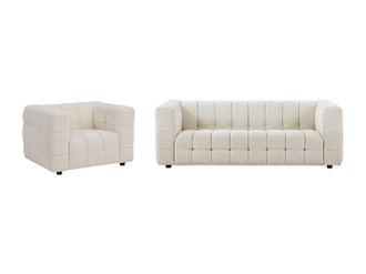 Vente-Unique Sof&aacute; de 3 plazas y sill&oacute;n en tela boucl&eacute; - Blanco marfil - LERICI de Pascal Morabito