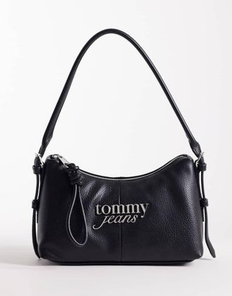 Tommy Jeans Borsa da spalla nera con logo vistoso-Nero