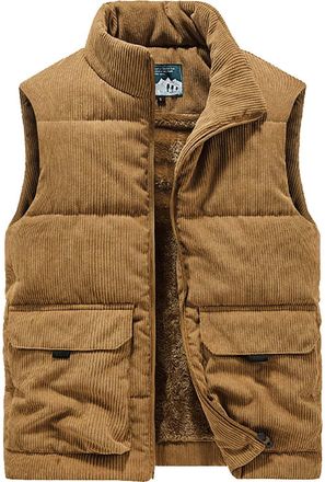 Generic Mens Outerwear Gilets Corduroy Vest Fleece Lined Warm Vests Thickening Gilet High Collar Quilted Waistcoats Windproof Fashion Casual Body Warmer Autum