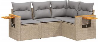 vidaXL Vidaxl - Juego De Sof&aacute;s Jard&iacute;n Con Cojines 4 Pzas Rat&aacute;n Sint&eacute;tico Beige