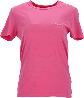 Jacquemus Jacquemus T-shirt met ronde hals en geborduurd logo in roze katoen