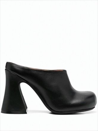 Marni Flared Block Heel Black Leather Mules