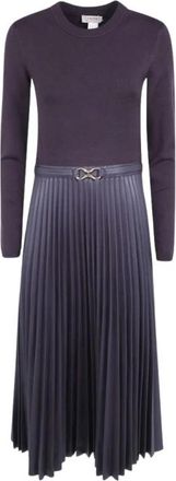 Twinset Lange gebreide jurk van imitatieleer - Dames - Casual kleedjes - Bruin - M - Leer - Kleedjes