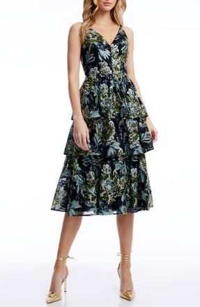 Dress The Population Lorelai Sequin Floral Tiered Cocktail Dress in Black Multi at Nordstrom Rack, Size X-Small