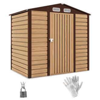 OUTSUNNY Caseta De Jard&iacute;n De 2,27 M&sup2;, Guantes Incluidos, Puerta Con Cerradura, Ventilaci&oacute;n, Acero Galvanizado, 190 X 131 X 188 Cm, Roble
